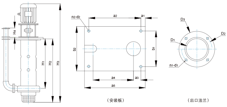 YU-1A系列耐腐耐磨液下泵安装尺寸图